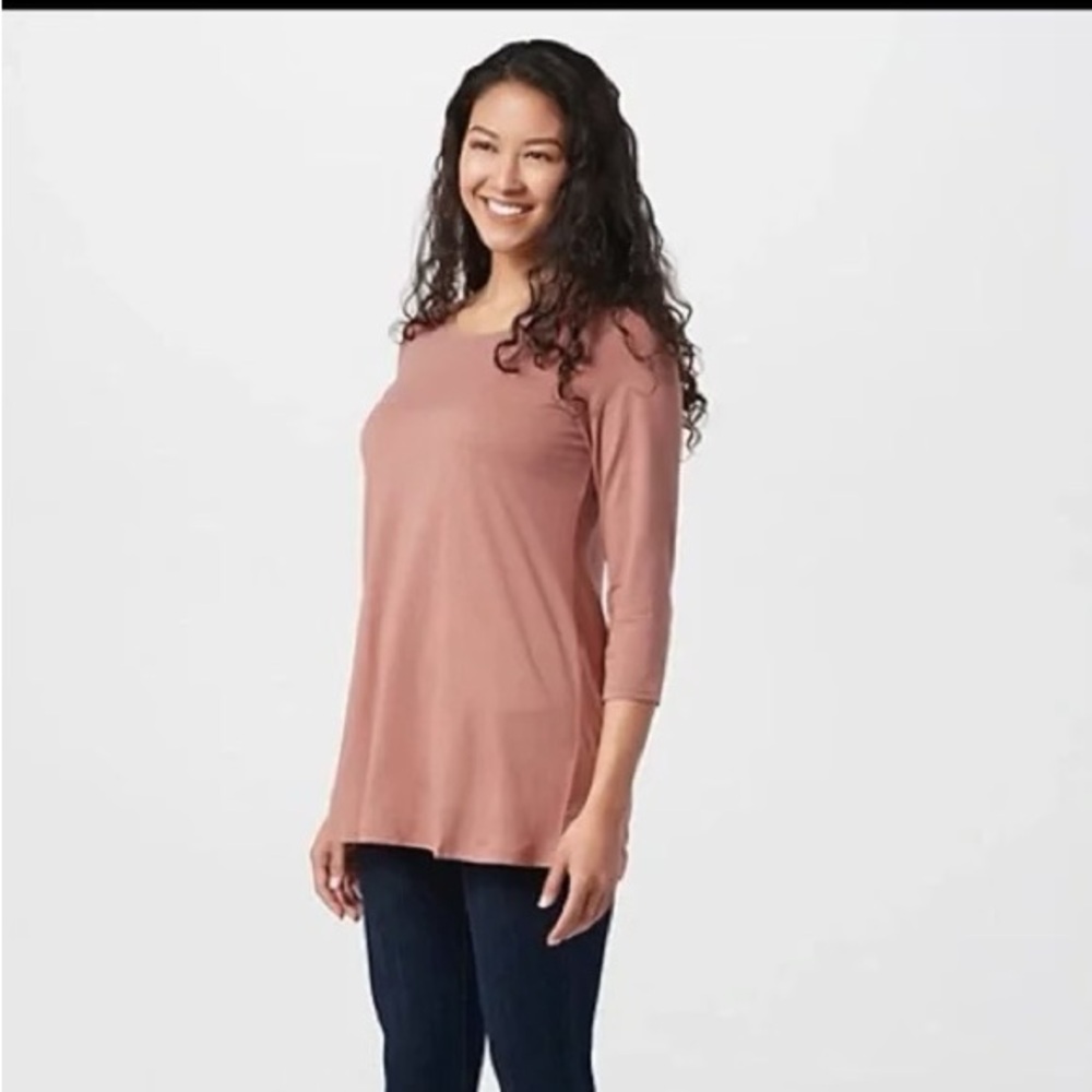 LOGO by Lori Goldstein Size Small Dusty Rose Pink 3/4 Sleeve The Tee Popover Top